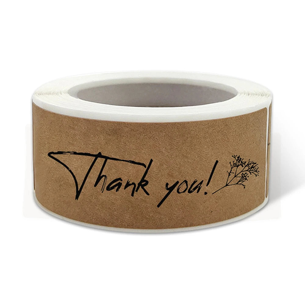 autocollants kraft thank you ruban élégant minimaliste coeurs blancs pack 120 stickers enveloppes cadeaux