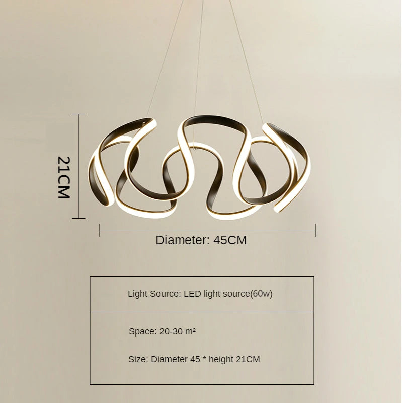 suspension lumineuse or blanc spirales élégante contemporaine plafonnier chaînes LED moderne