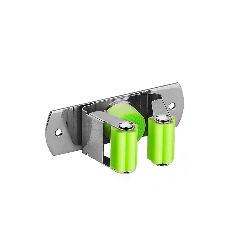 porte balais argenté vert clair adhésif mur moderne hooks rangement outils nettoyage