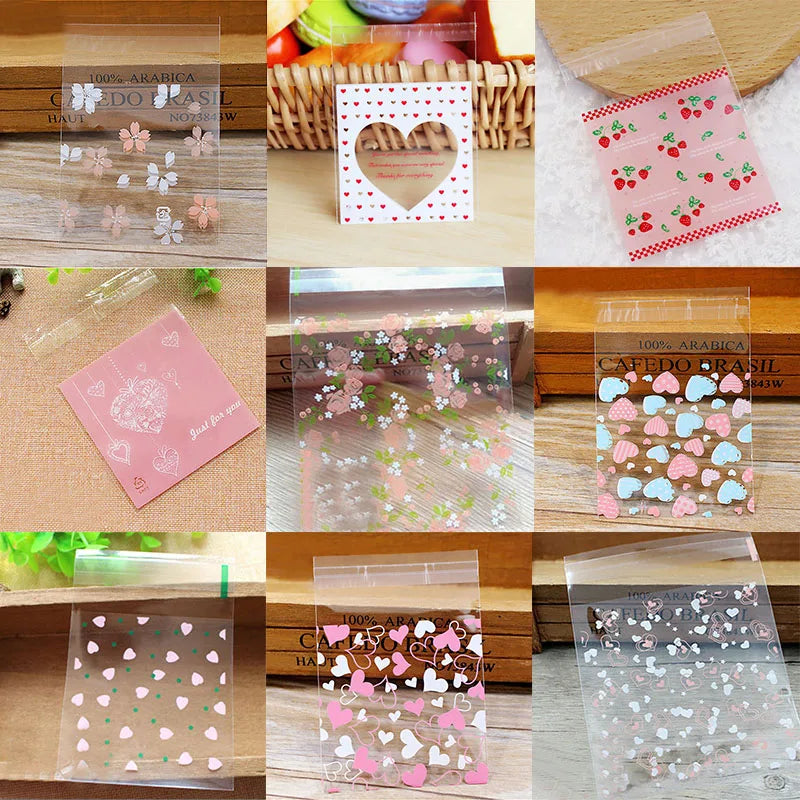 lot 100 sachets transparents petits cœurs fleurs fermeture zipper emballage cadeau fête anniversaire mariage