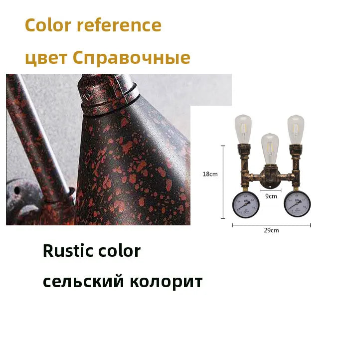 Lampe murale industrielle rétro bronze noir deux ampoules edison manomètres décoratifs fixations vis 27cm