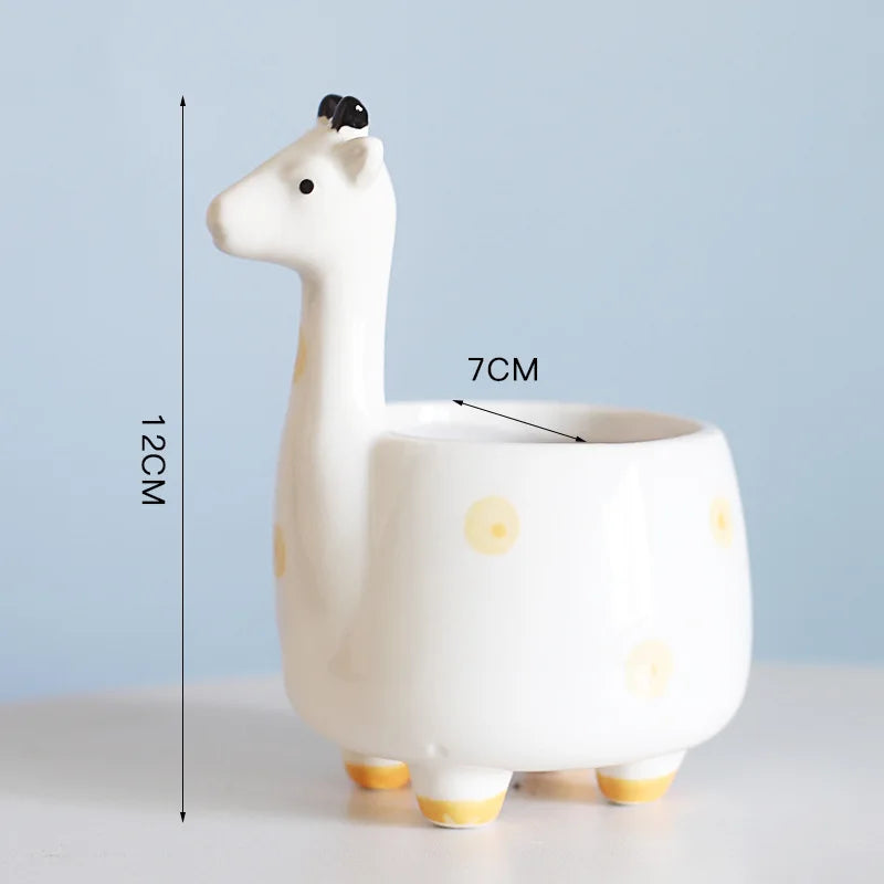 cache pot animaux cartoon cactus ours girafe renard chat fleur verte porcelain moderne