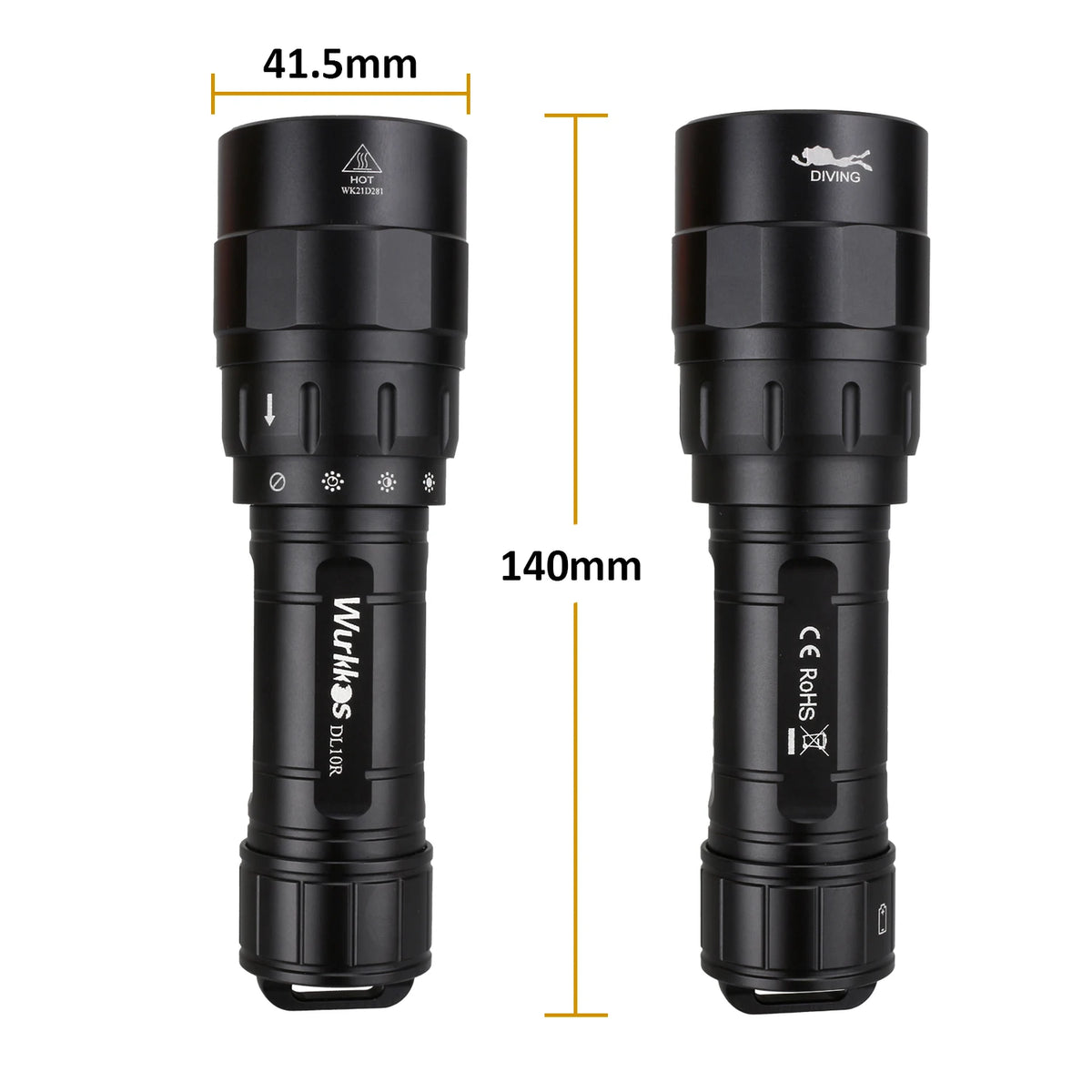 torche plongée led 4500lm rechargeable usb interrupteur rotatif 21700 batterie accessoires
