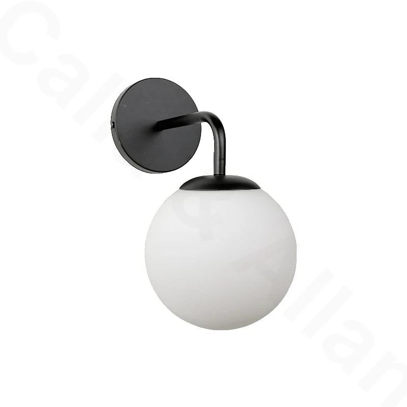 applique murale led moderne sphère verre gravée noir doré chambre salon cuisine 150mm 200mm