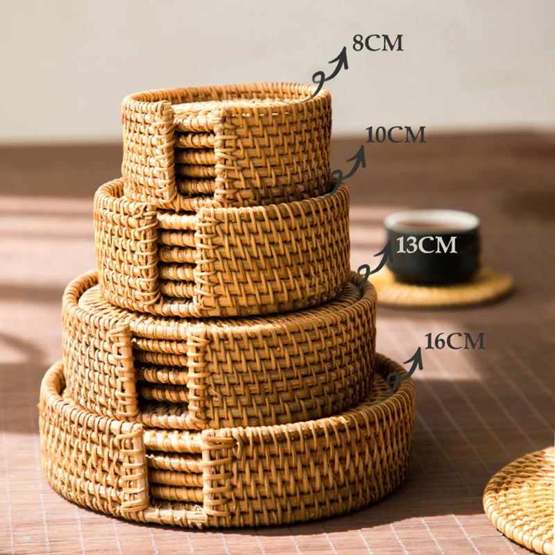 coasters tressés naturels traditionnels bois 8x8cm 10x10cm 13x13cm 16x16cm 18x18cm 20x20cm 6pcs