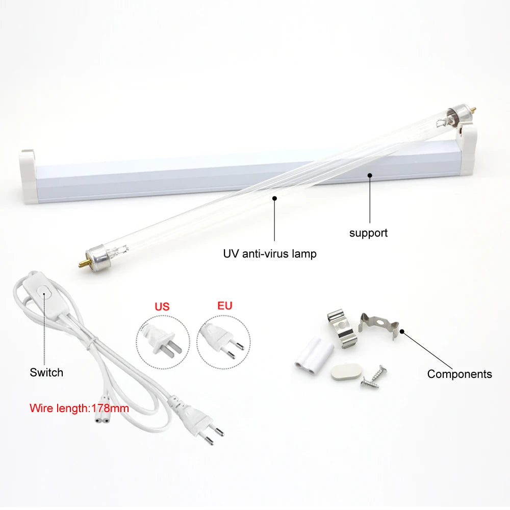 lampe uv antibactérienne blanc moderne clips transparent 6w 8w câble us eu