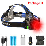 lampe frontale led zoomable faisceau rouge course camping randonnée ceinture interrupteur moderne noire bleue