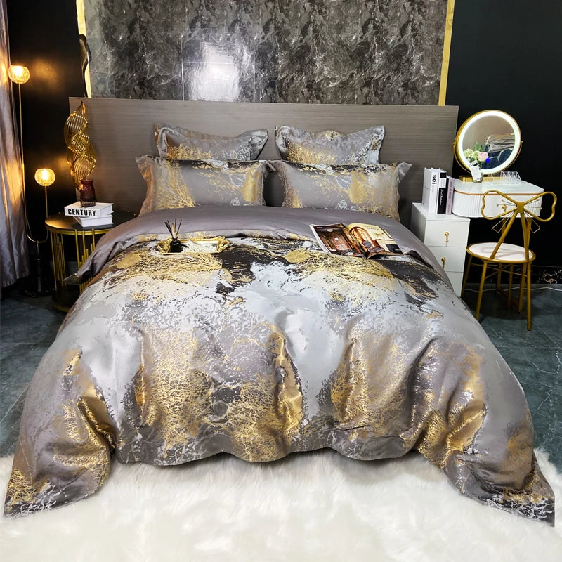 ensemble literie moderne noir or brillant couvre lit taies oreiller king size