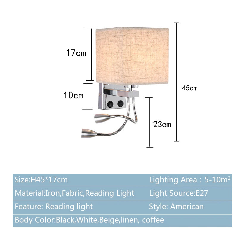 lampe murale moderne beige chrome toile lin interrupteur spot e27 cuisine chambre coucher entrée
