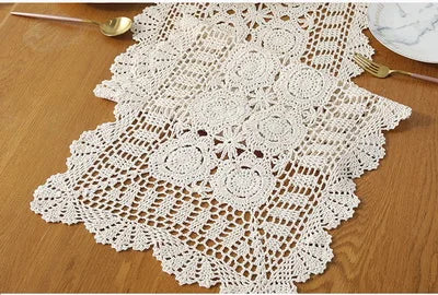 serviette table coton blanc crochetée motif floral clips décoration traditionnel