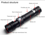linterna led recargable alta potencia zoomable resistente al agua con modo variador camping trekking