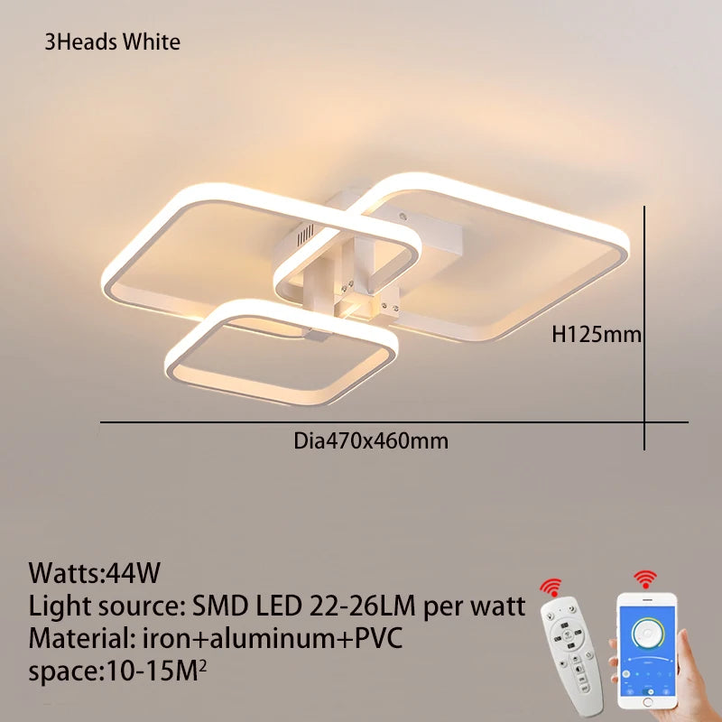 plafonnier moderne blanc noir télécommande lumière dimmable branches aluminium pvcpvc