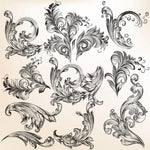 timbres vintage baroques motifs floraux ornements feuilles fleurs marron clair décoration artisanale scrapbooking