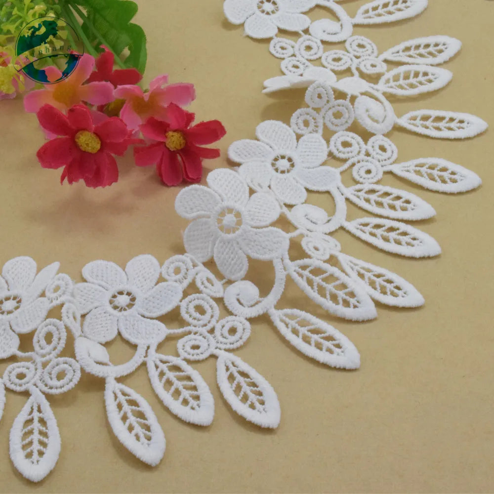 ruban dentelle polyester blanc fleurs feuilles 8.5cm largeur classique élégant couture bricolage accessoires decoration