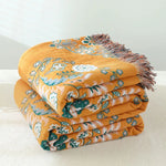 couverture coton fleur boho chic printemps automne portable qualité adulte voyage maison orange vert