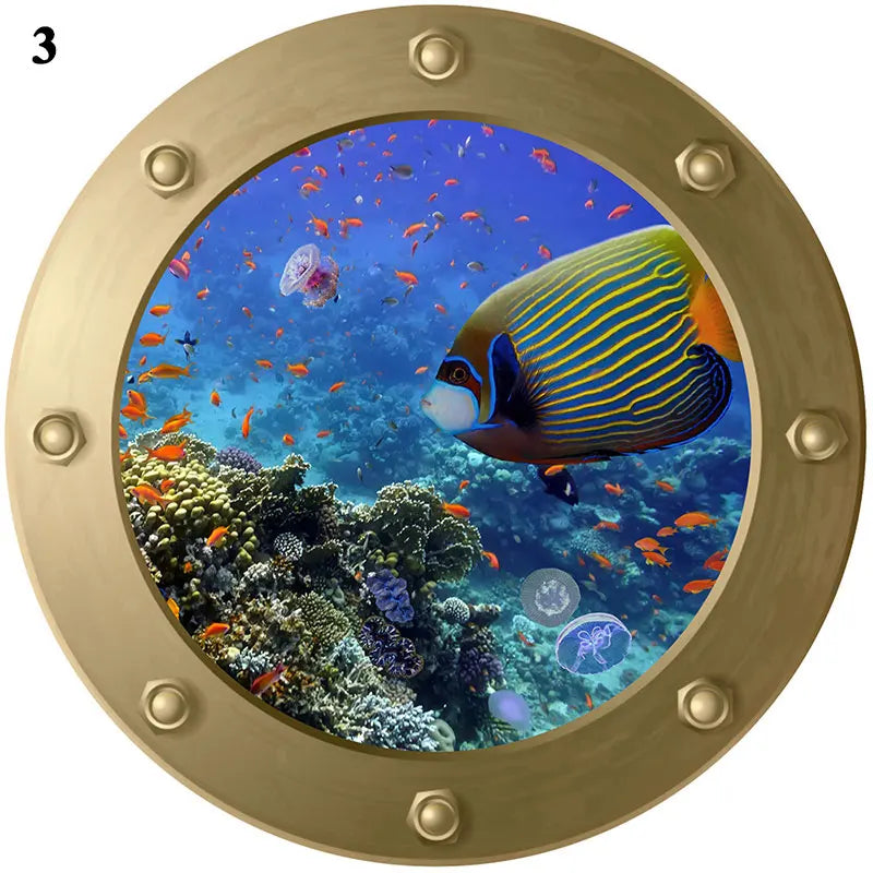 sticker mural sous marin coraux poissons moderne gris métallisé PVC øillets chambre enfant décoration