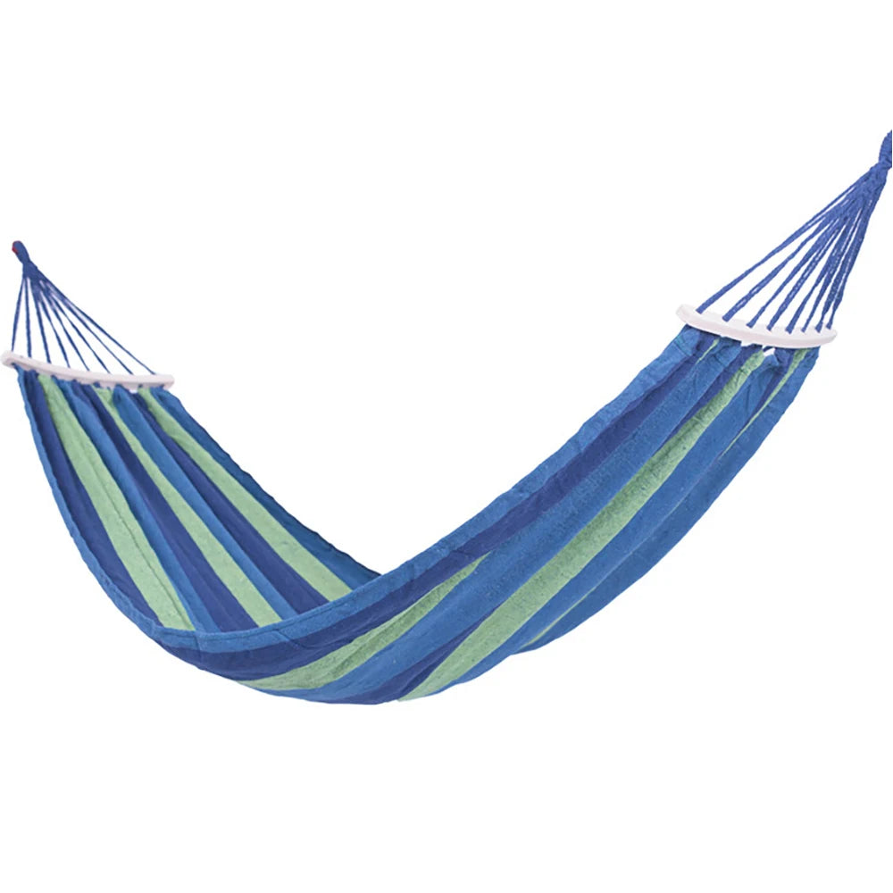 hamac rayures horizontales bleu rouge simple rustique sac rangement cordelettes suspension