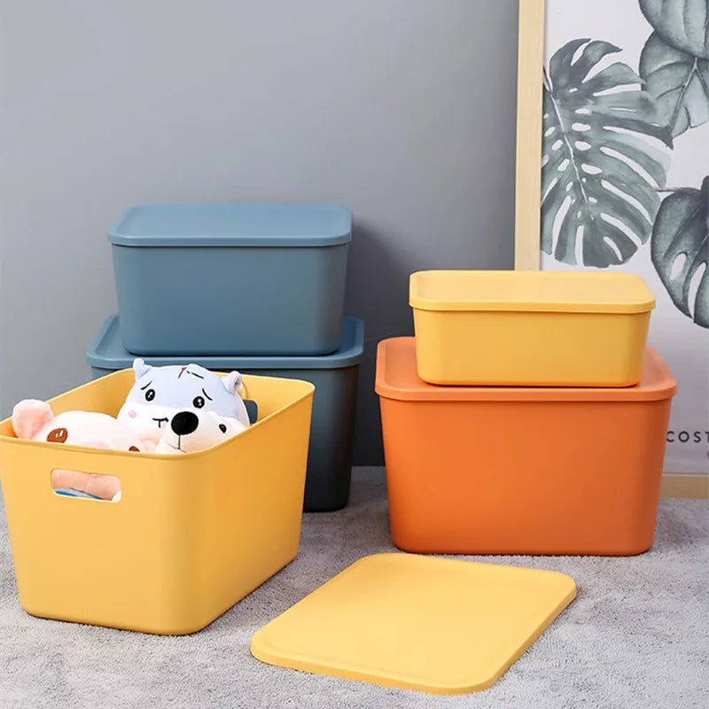 boîtes rangement modernes bleu orange jaune matériau plastique respectueux environnement treillis couvercle petite moyenne