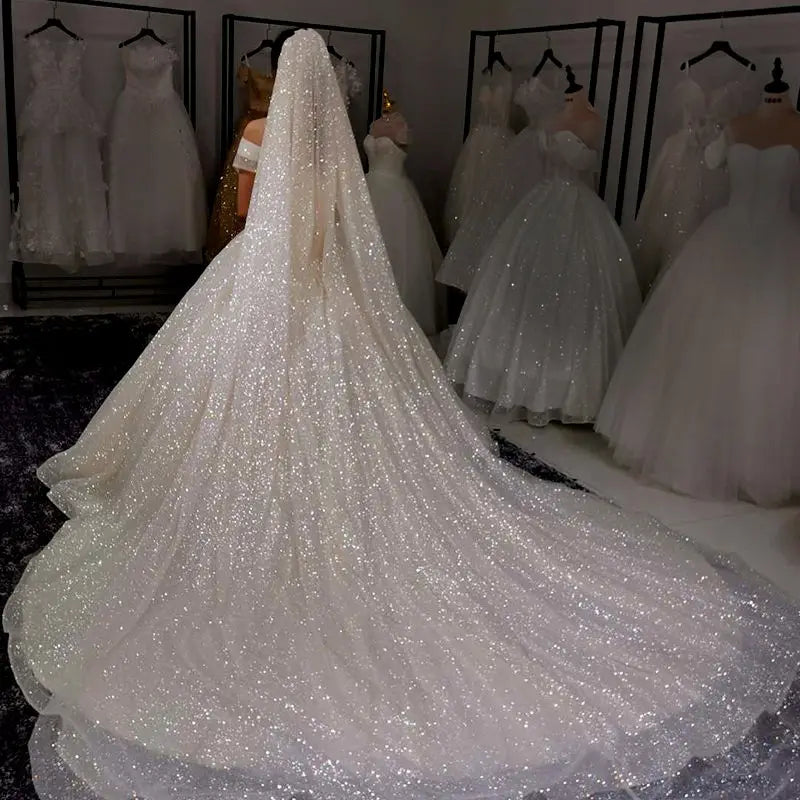 voile mariée femme blanc pailleté classique peigne clips métalliques mariage témoin demoiselle honneur