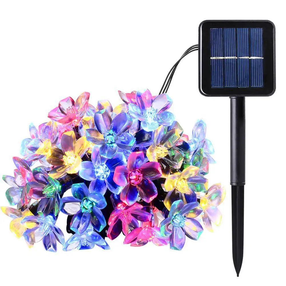 guirlande lumineuse solaire fleurs multicolores extérieures festives 50 led imperméables