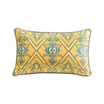 coussin jaune motif floral bleu classique tissu polyester respectueux environnement maison decoration adhésif