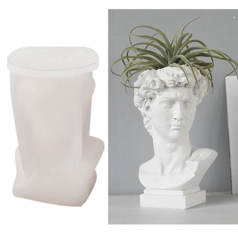 moule silicone sculpture buste humain classique détails fins pot fleur décoration maison blanc vert