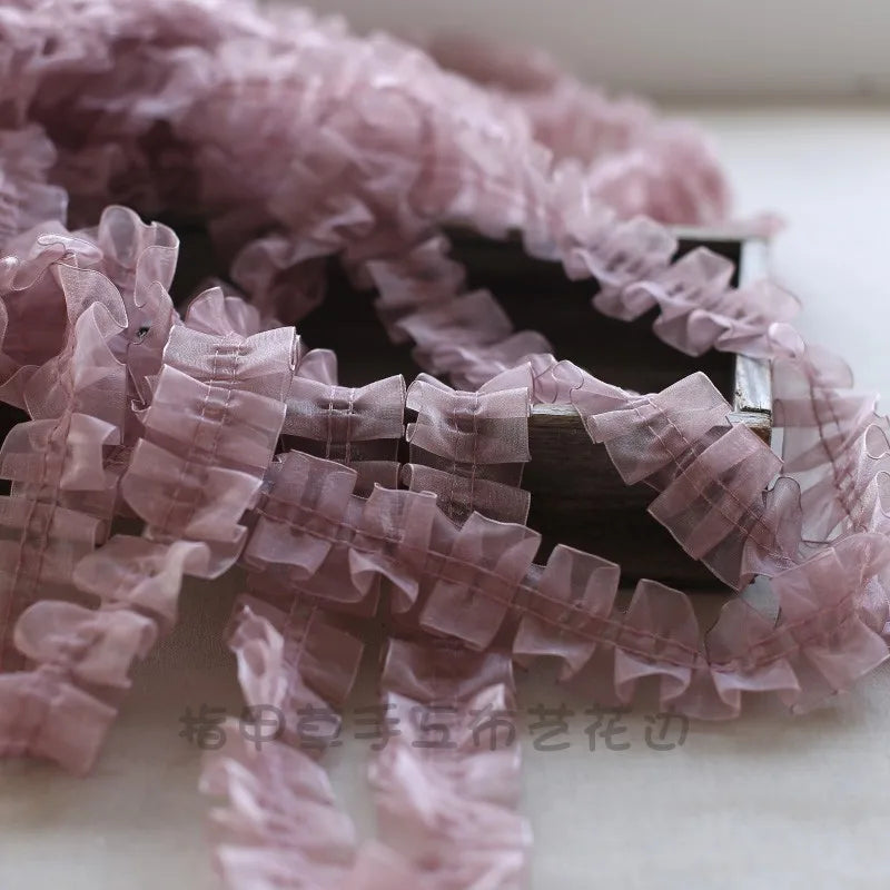 ruban plissé dentelle organza 4cm violet rose bleu rouge noir fuchsia décoratif écolo fournitures