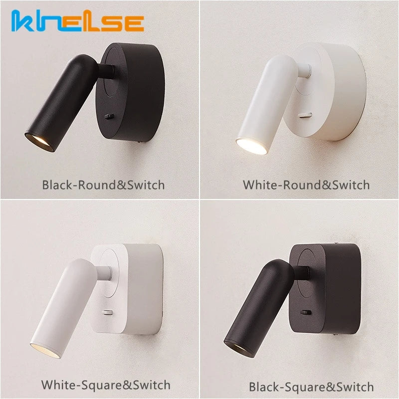 applique murale moderne blanc noir rond carré vis fixation mur 3w led 220v 110v
