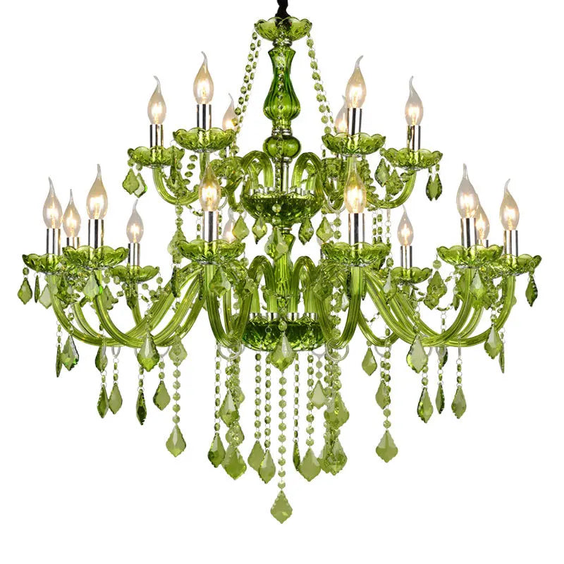 lustre vert olive cristal pendeloques goutte classique 58x60cm suspension chambre salon