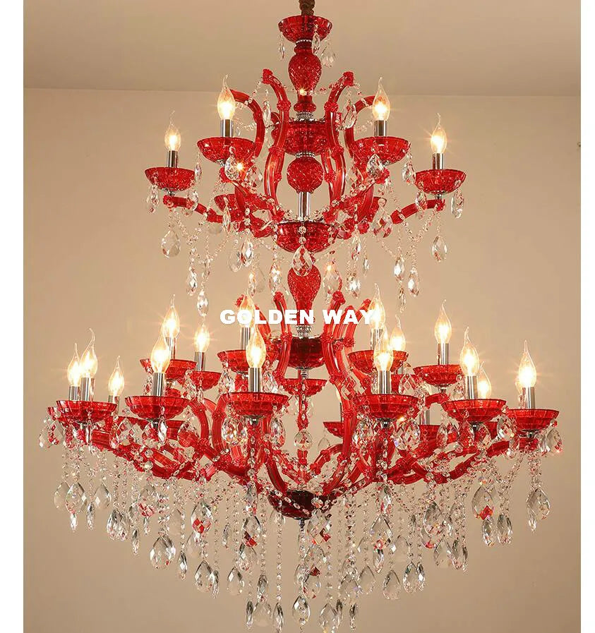 lustre cristal rouge transparent baroque classique encastrée led 105cm haute luminosité