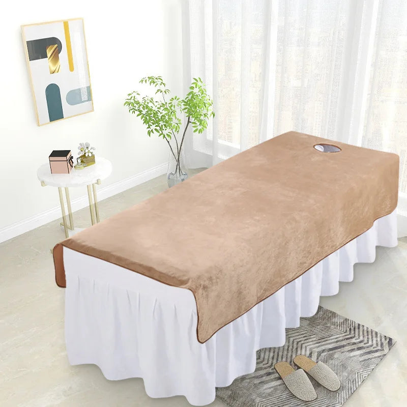 couverture table massage velours drap lit spa salon beauté coton doux couleur unie beige
