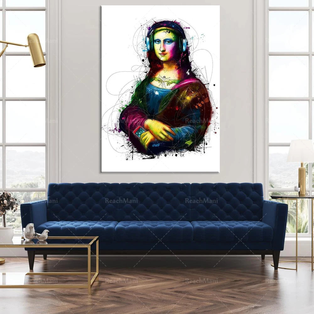 Une interprétation colorée et éclatante de la célèbre œuvre d'art, la Joconde, créée avec des touches de peinture qui apportent une dimension moderne et dynamique à cette icône de l'art.