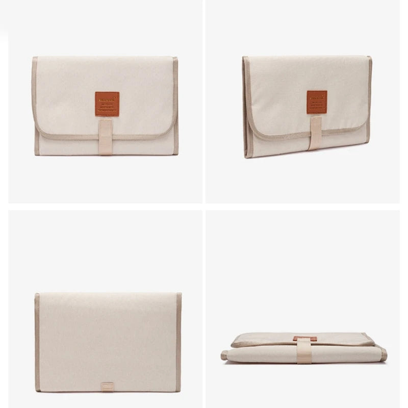 Sac couches pliable moderne pratique toile coton beige clair ceinture cuir bébé portable imperméable