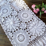 nappe coton crochetée fleur motif rustique table manger blanc cassé crème ajourée vintage 40x100cm