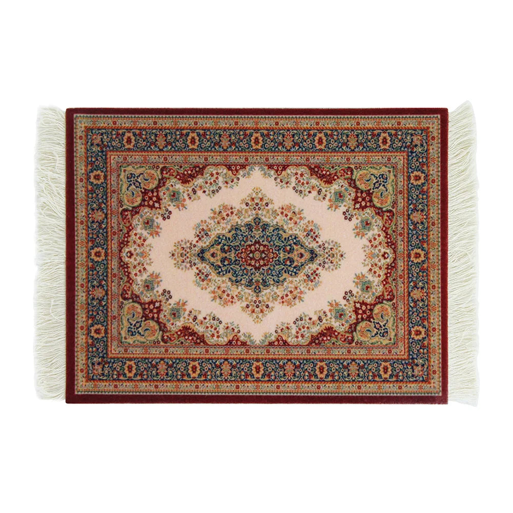 tapis floral orné anti dérapant rouge blanc vert bleu noir tissu caoutchouc