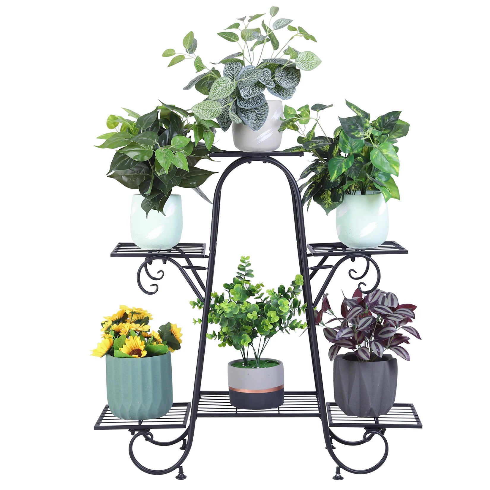 Vue de côté du support métallique pour plantes d'extérieur