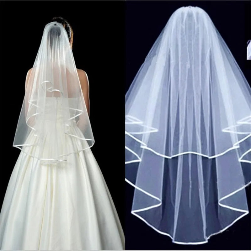 voile mariée deux couches blanche classique élégante tulle épaules clips transparent légèrement opaque finement
