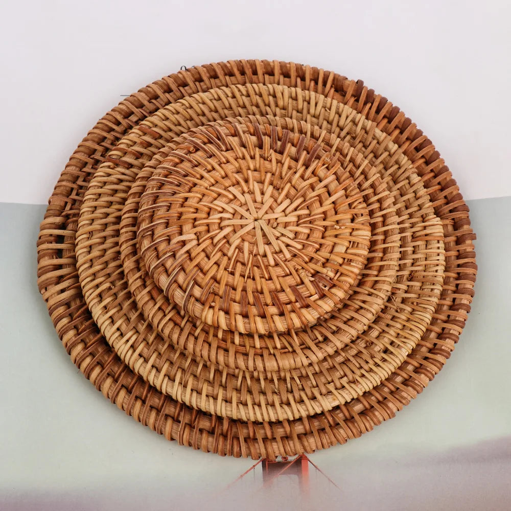 coasters tressés naturels traditionnels bois 8x8cm 10x10cm 13x13cm 16x16cm 18x18cm 20x20cm 6pcs