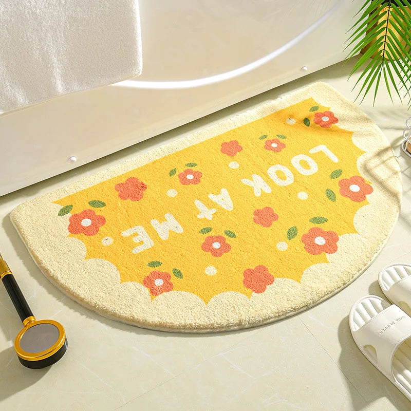 tapis bain antidérapant fleurs moderne marron clair vert bleu rose blanc