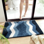 tapis bain antidérapant bleu marine bleu clair blanc rayé moderne polyester résistant