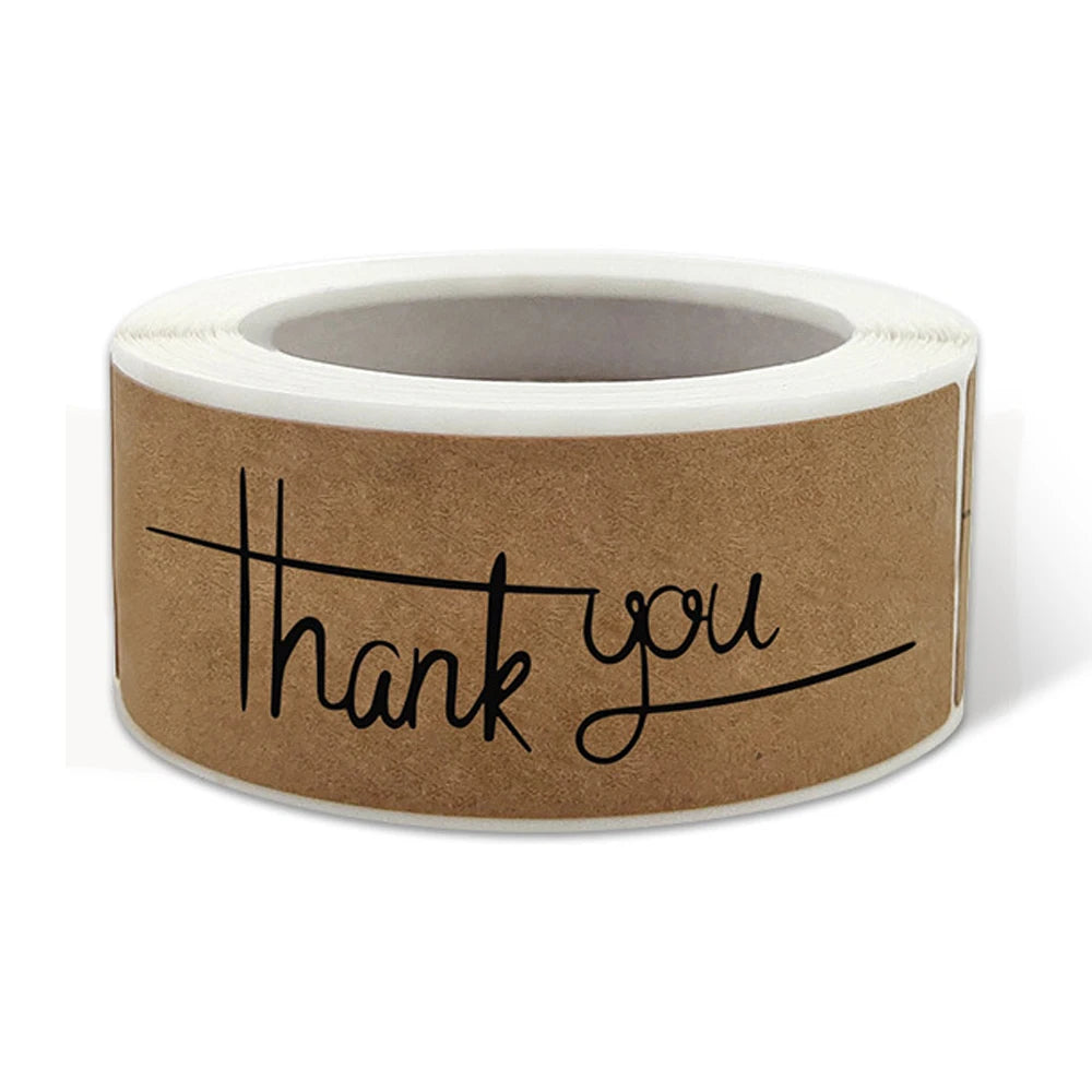 autocollants kraft thank you ruban élégant minimaliste coeurs blancs pack 120 stickers enveloppes cadeaux
