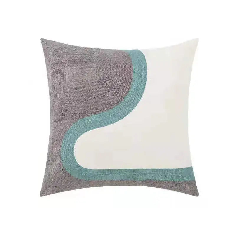 housse coussin brodée géométrique moderne fleur abstraite couleur beige blanc vert jaune décoration intérieure