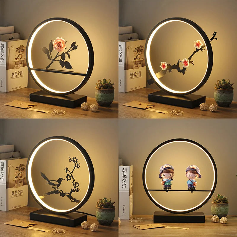 Lampe de chevet rétro jaune clair style asiatique