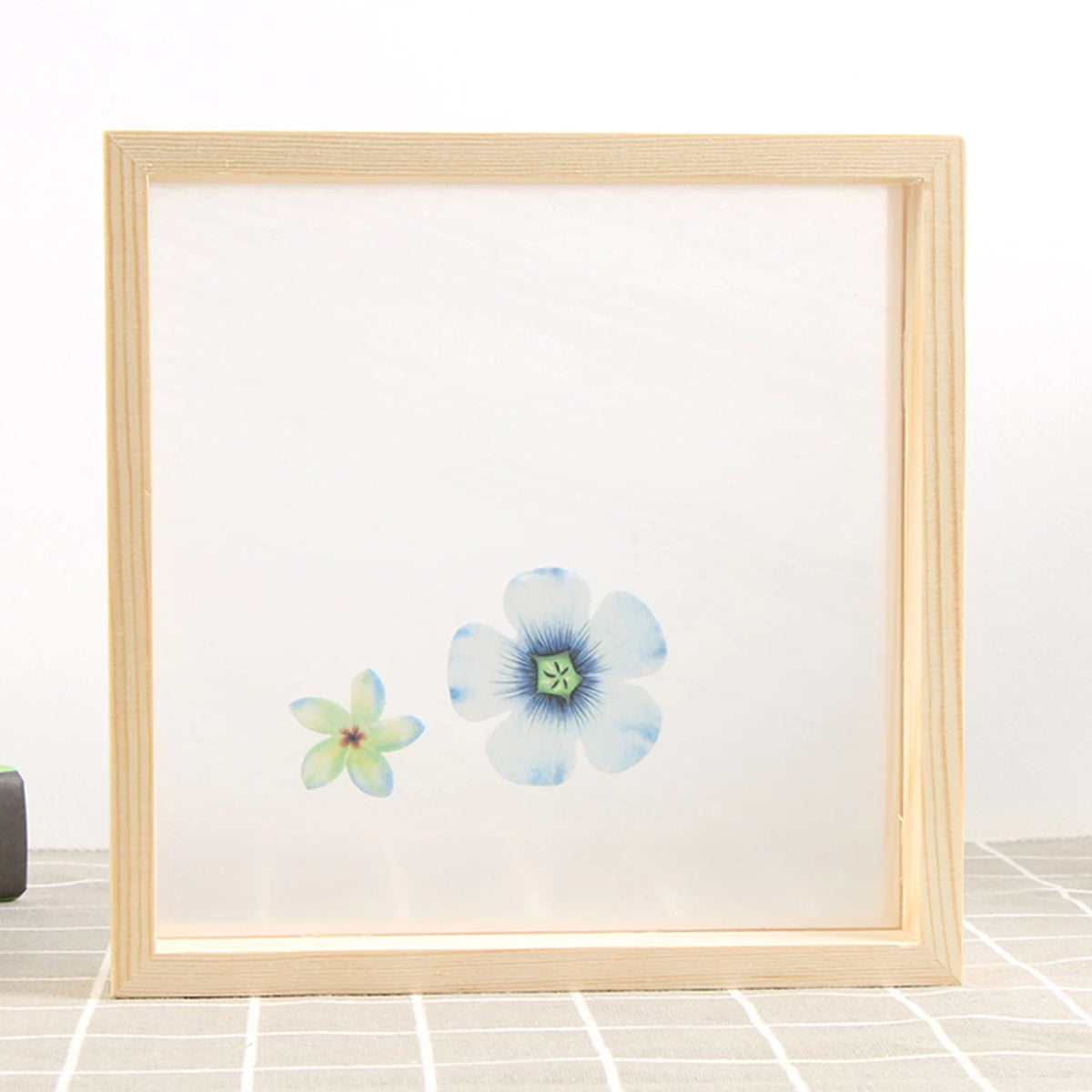 cadre photo double face bois moderne transparent feuilles fleurs vertes rouges bleues decoration minimaliste
