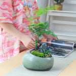pot plante céramique glacé moderne minimaliste vert gris matériau poterie sans trou