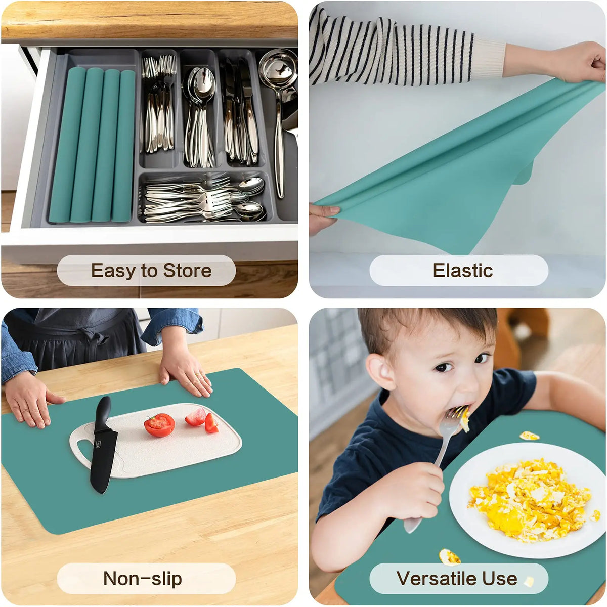 tapis table silicone bleu gris jaune vert uni minimaliste antidérapant isolant thermique