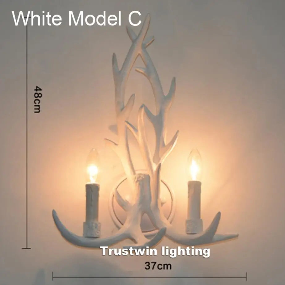 applique murale rustique blanc marron antilope branches naturelle ampoules led chambre salon
