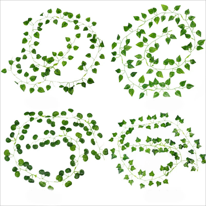 guirlande artificielle feuilles vertes naturelle decoration exterieure mariage prenuptiale exposition accrochable rotin