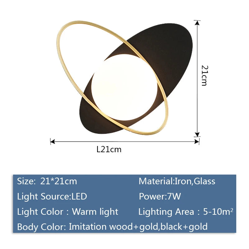 lampe murale moderne noir doré diffuseur blanc éclairage cuisine chambre salle manger entrée 21cm