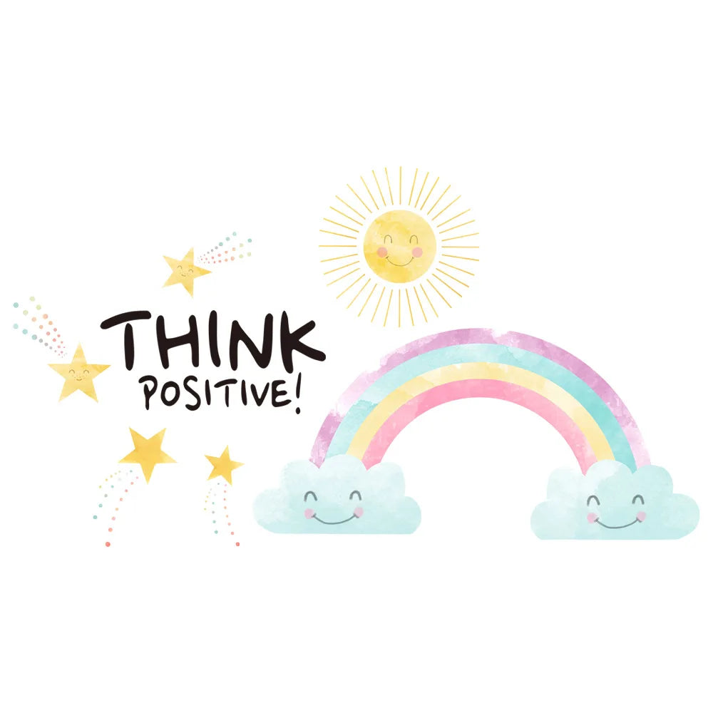 Stickers adhésifs murals dessin animé arc ciel soleil multicolore chambre enfants pastel cartoon